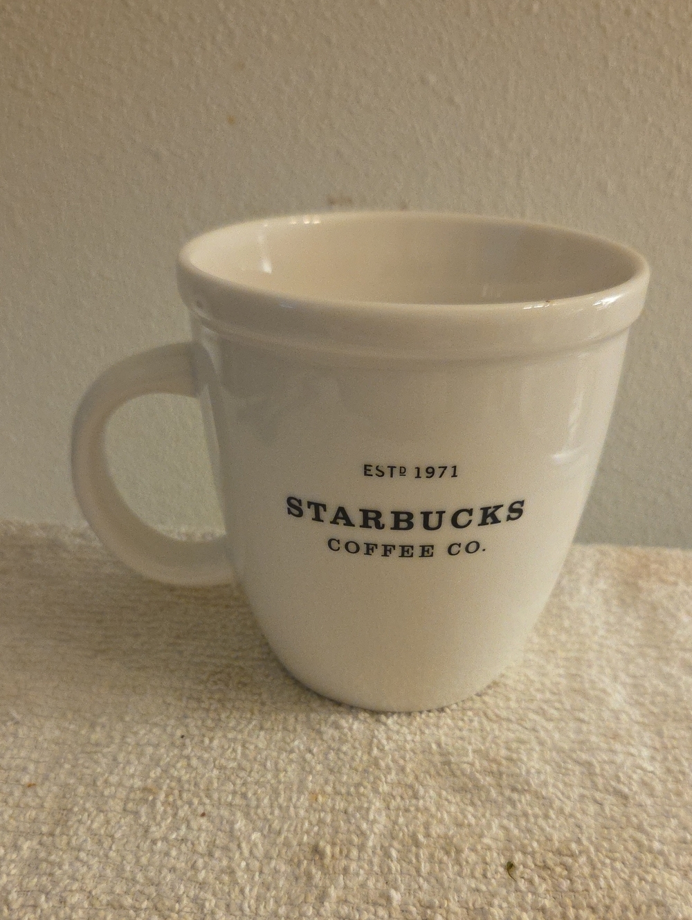 Starbucks White Ceramic Logo Mug with Black Text